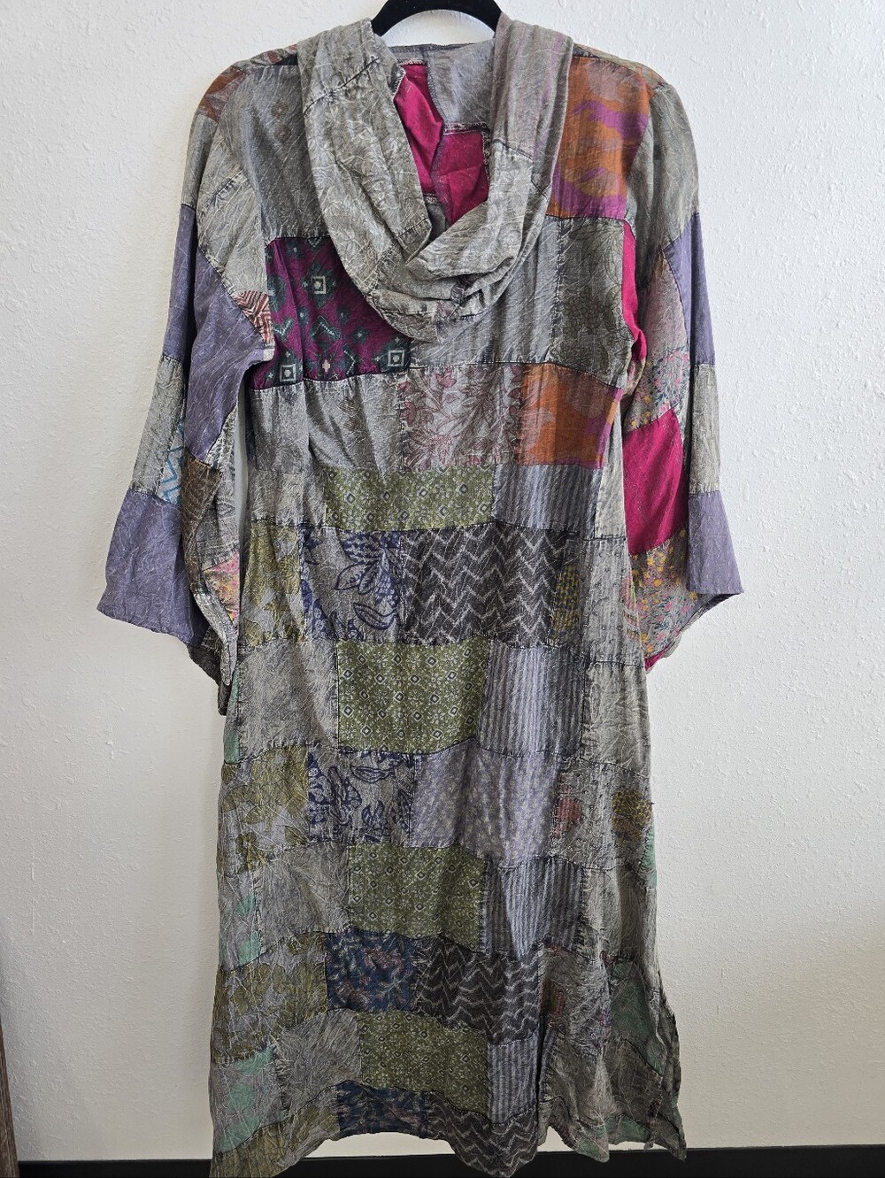 Earthbound Patchwork Maxi Dress in Gray with Jewel Tones Quilted Sz Small - Picture 8 of 10